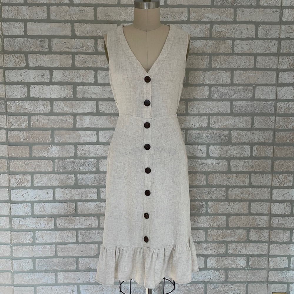 Linen light brown/ivory dress!